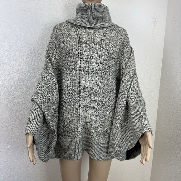 Brixon Ivy Cowl neck poncho  S/M Gray Chunky Knit Fisherman Staple Cozy Coastal - Picture 1 of 14